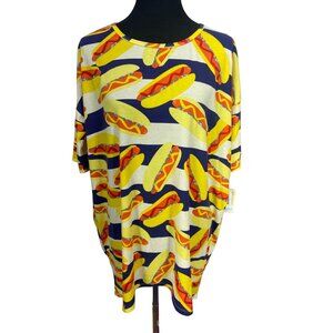 LulaRoe‎ Hotdog Irma Hi Low Tee Women Large Casual 4th July Summer Novelty Top
